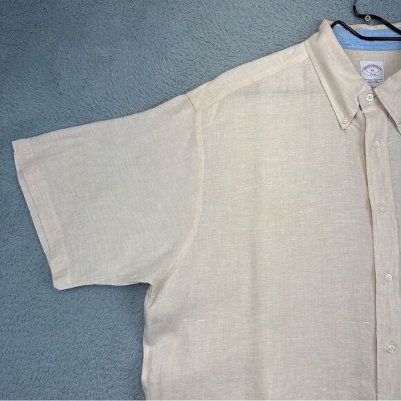 Brooks Brothers Linen Shirt Mens XL Orange Woven Short Sleeve Button Up Beach - Picture 4 of 16